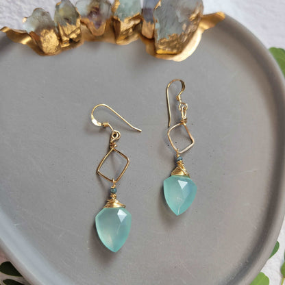 Hammered 14K Gold-Filled Blue Chalcedony &amp; Tourmaline Earrings