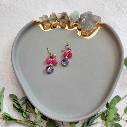 Dainty 14K Gold-Filled Pink Chalcedony, Pink Tourmaline &amp; Amethyst Earrings