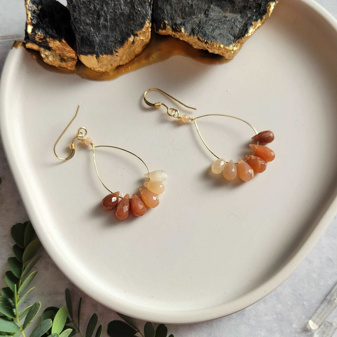 Shimmering Ombre Handcrafted 14k Gold-Filled Peach Moonstone Earrings