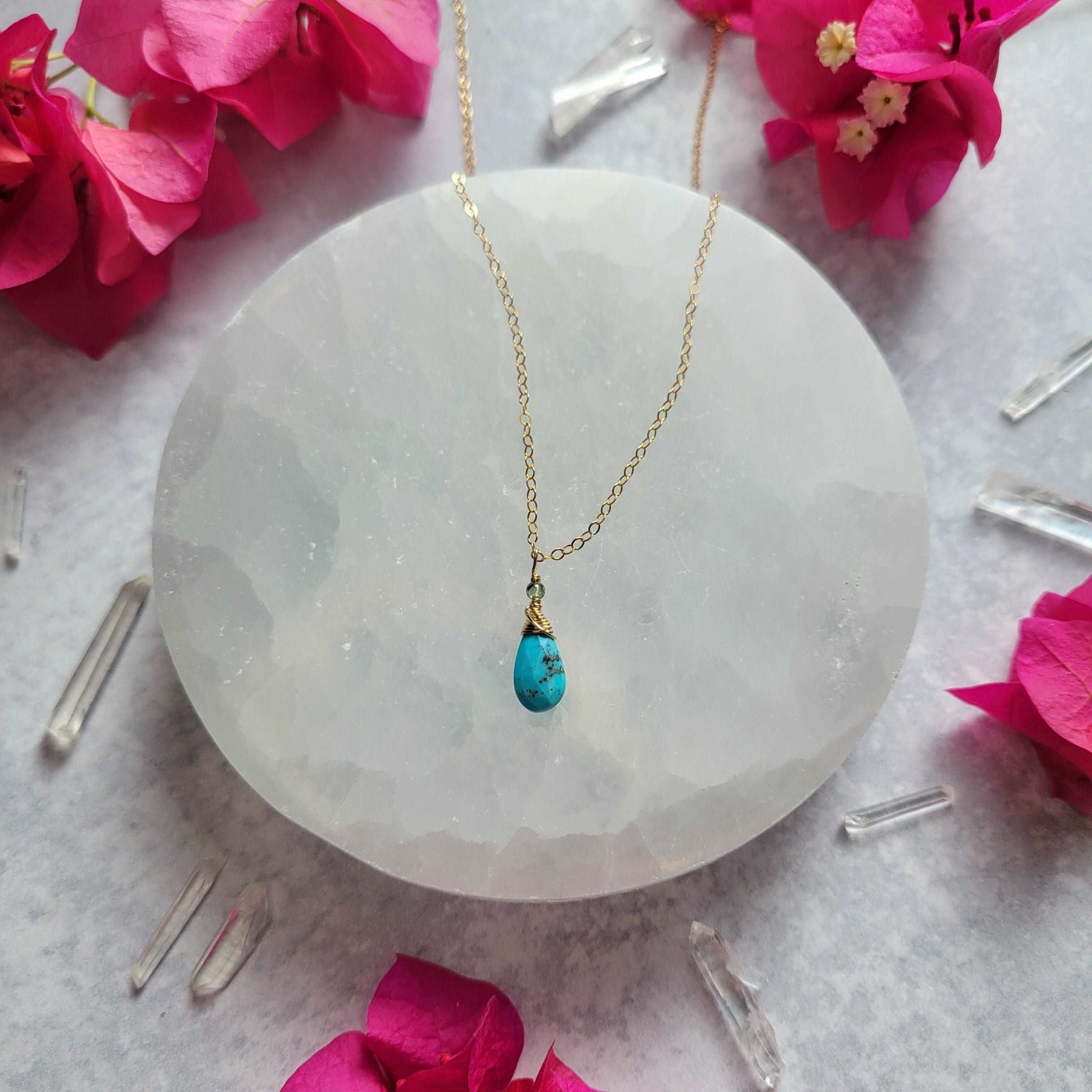 Turquoise &amp; Green Tourmaline Necklace on 18&quot; 14k Gold-Filled Chain