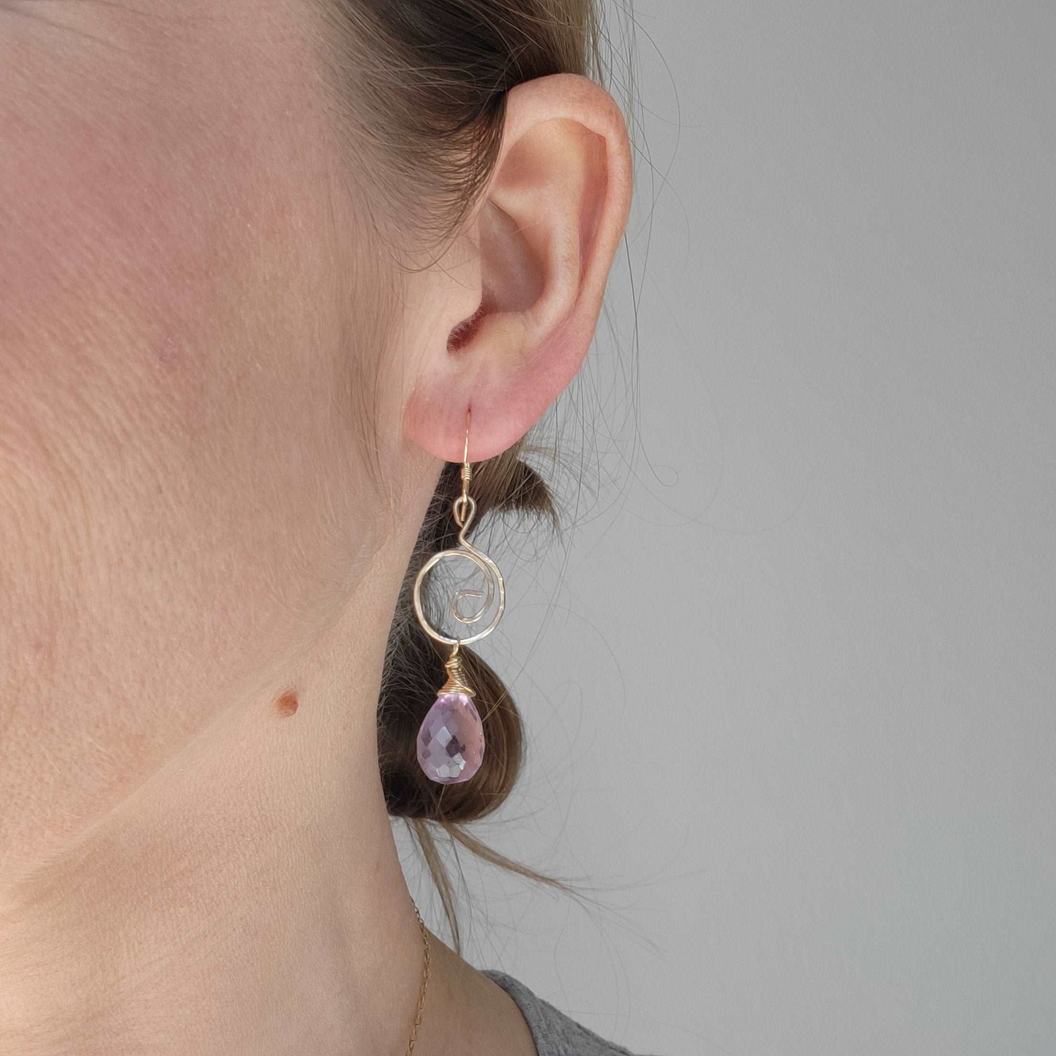 Hammered 14k Gold-Filled Yin-Yang Earring with Ametrine