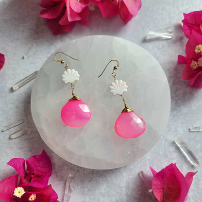 14k Gold-Filled Clam Shell &amp; Pink Chalcedony Earrings