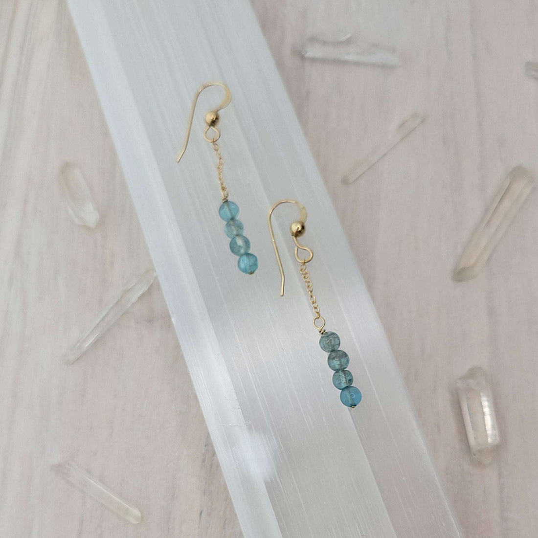 Handcrafted 14k Gold-Filled Blue Apatite Chain Dangle Dainty Earrings