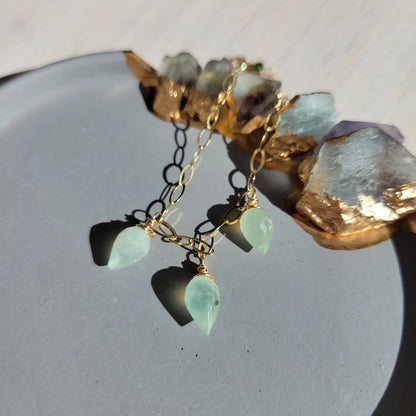 Handcrafted 14k Gold-Filled Prehinite Gemstone Charm Bracelet with Green Tourmaline