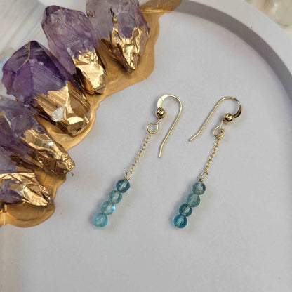 Handcrafted 14k Gold-Filled Blue Apatite Chain Dangle Dainty Earrings