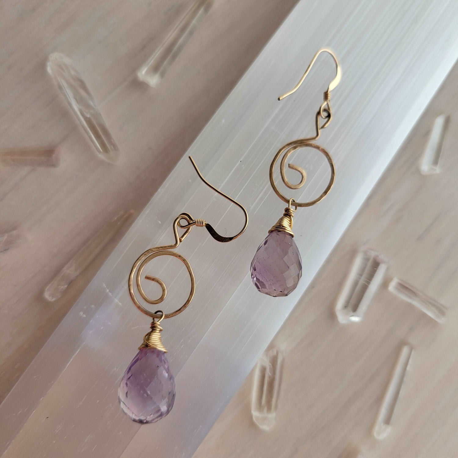 Hammered 14k Gold-Filled Yin-Yang Earring with Ametrine