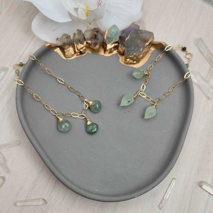 Handcrafted 14k Gold-Filled Green Strawberry Quartz Gemstone Charm Bracelet with Shaded Green Tourmaline