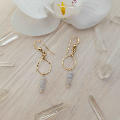 Dainty Handcrafted 14K Gold-Filled Blue Lace Agate &amp; Rainbow Moonstone Earrings