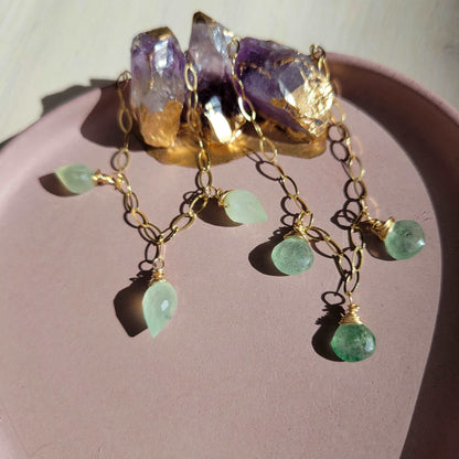 Handcrafted 14k Gold-Filled Green Strawberry Quartz Gemstone Charm Bracelet with Shaded Green Tourmaline