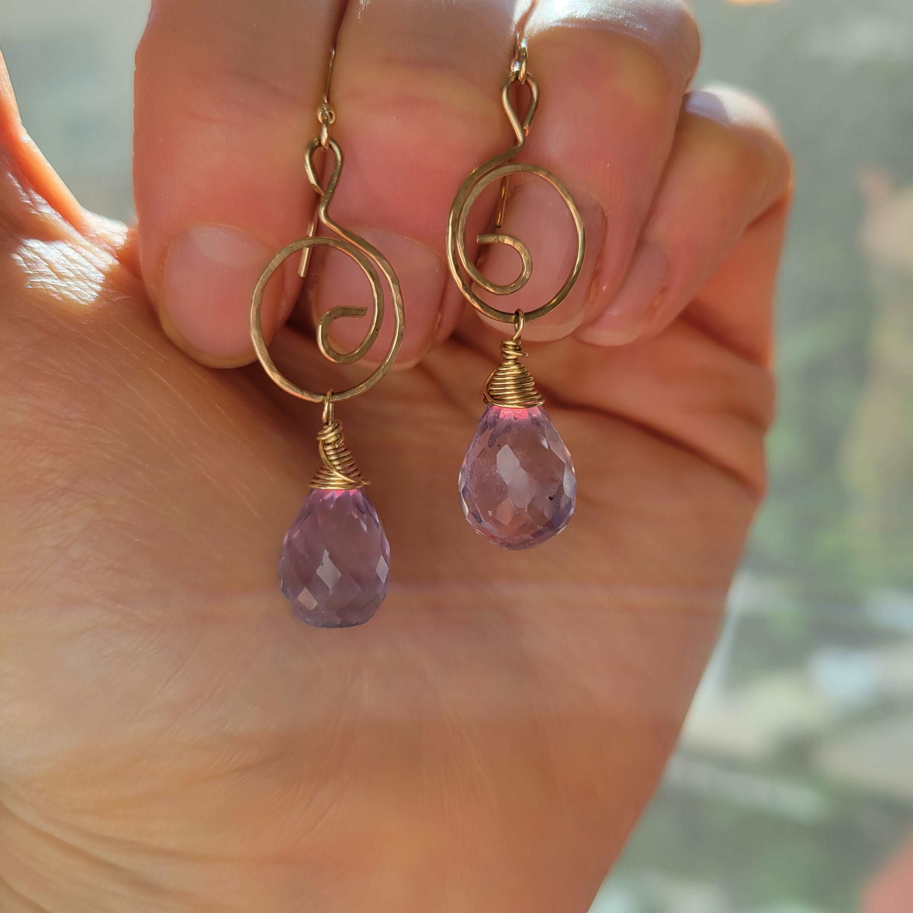 Hammered 14k Gold-Filled Yin-Yang Earring with Ametrine