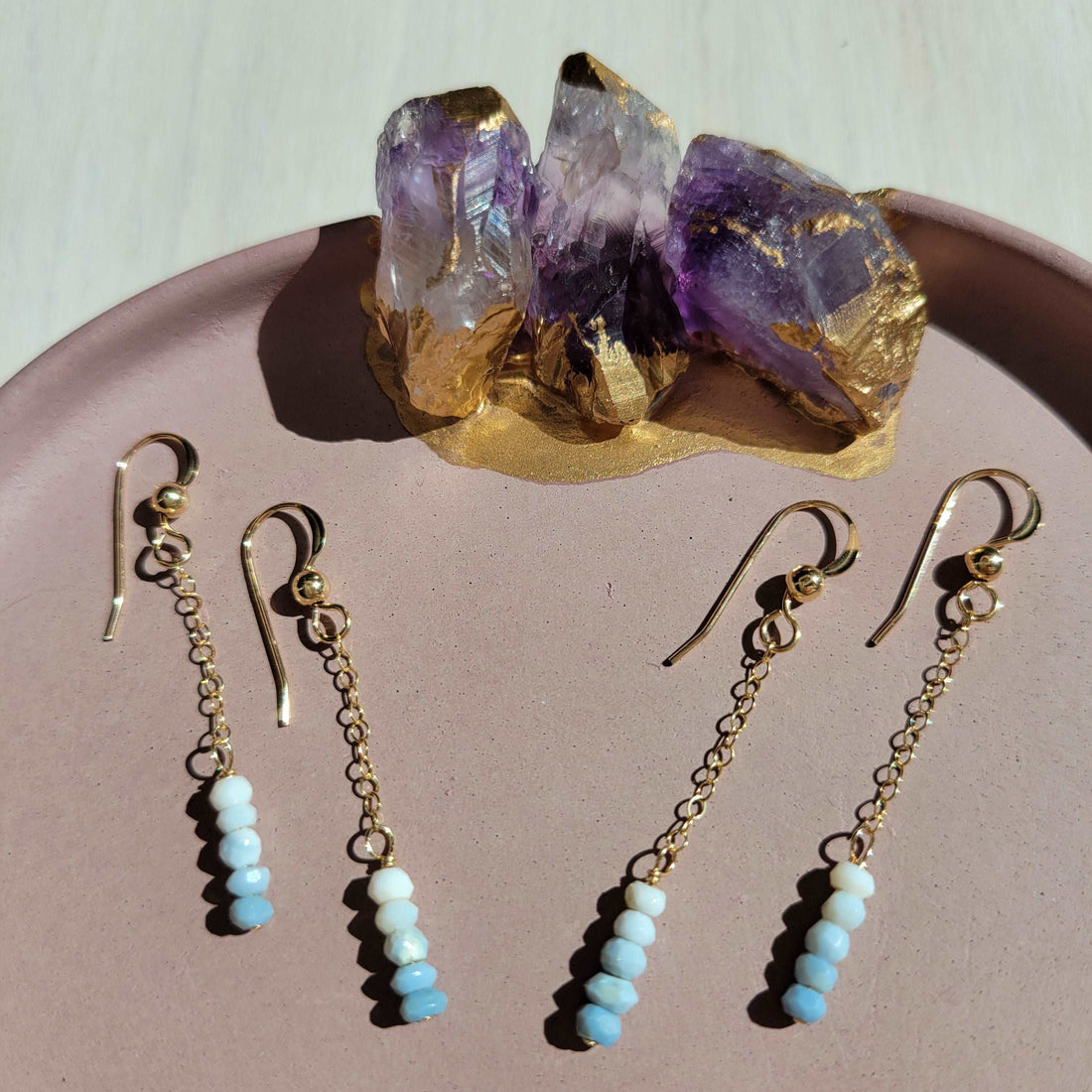 14k Gold-Filled Ombre Bridal Blue Opal Threader Inspired Earrings