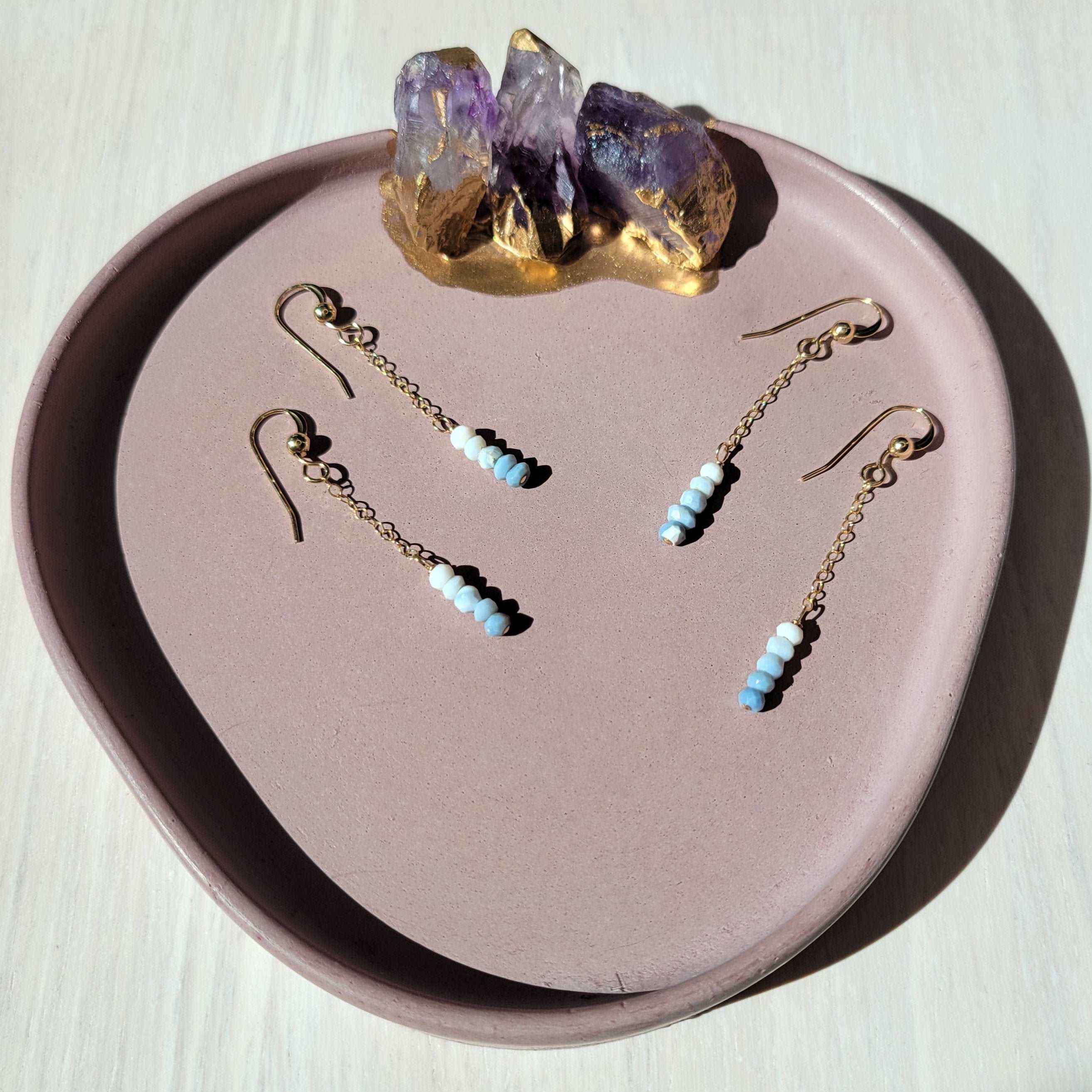 14k Gold-Filled Ombre Bridal Blue Opal Threader Inspired Earrings