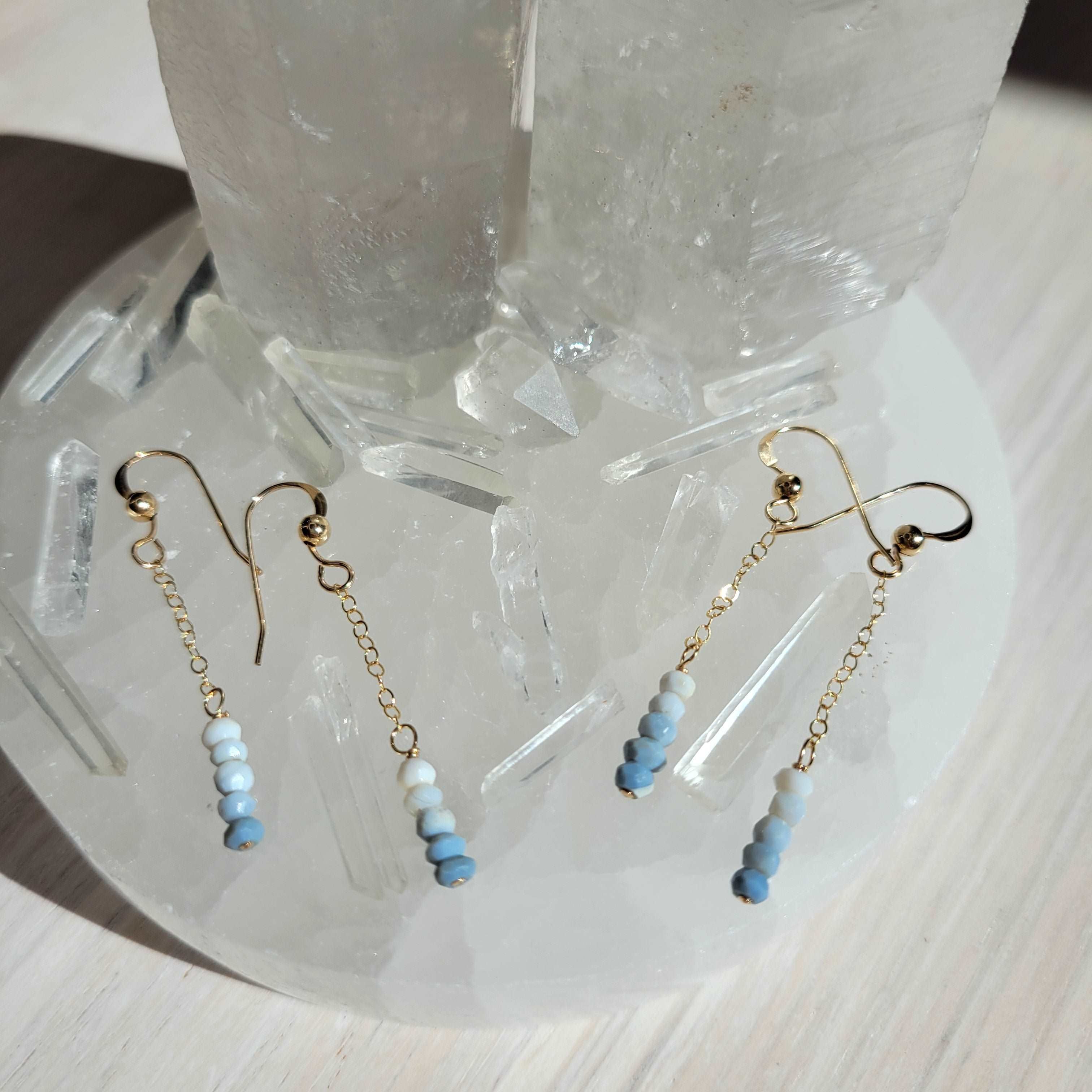 14k Gold-Filled Ombre Bridal Blue Opal Threader Inspired Earrings