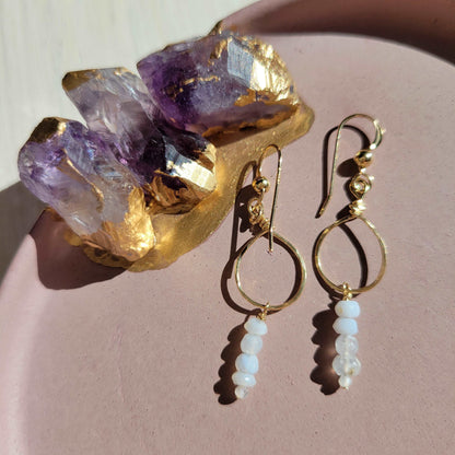 Dainty Handcrafted 14K Gold-Filled Blue Lace Agate &amp; Rainbow Moonstone Earrings