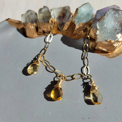 Handcrafted 14k Gold-Filled Citrine Gemstones Charm Bracelet with Yellow Sapphires