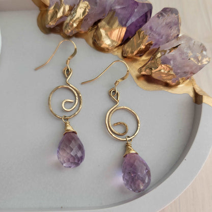 Hammered 14k Gold-Filled Yin-Yang Earring with Ametrine