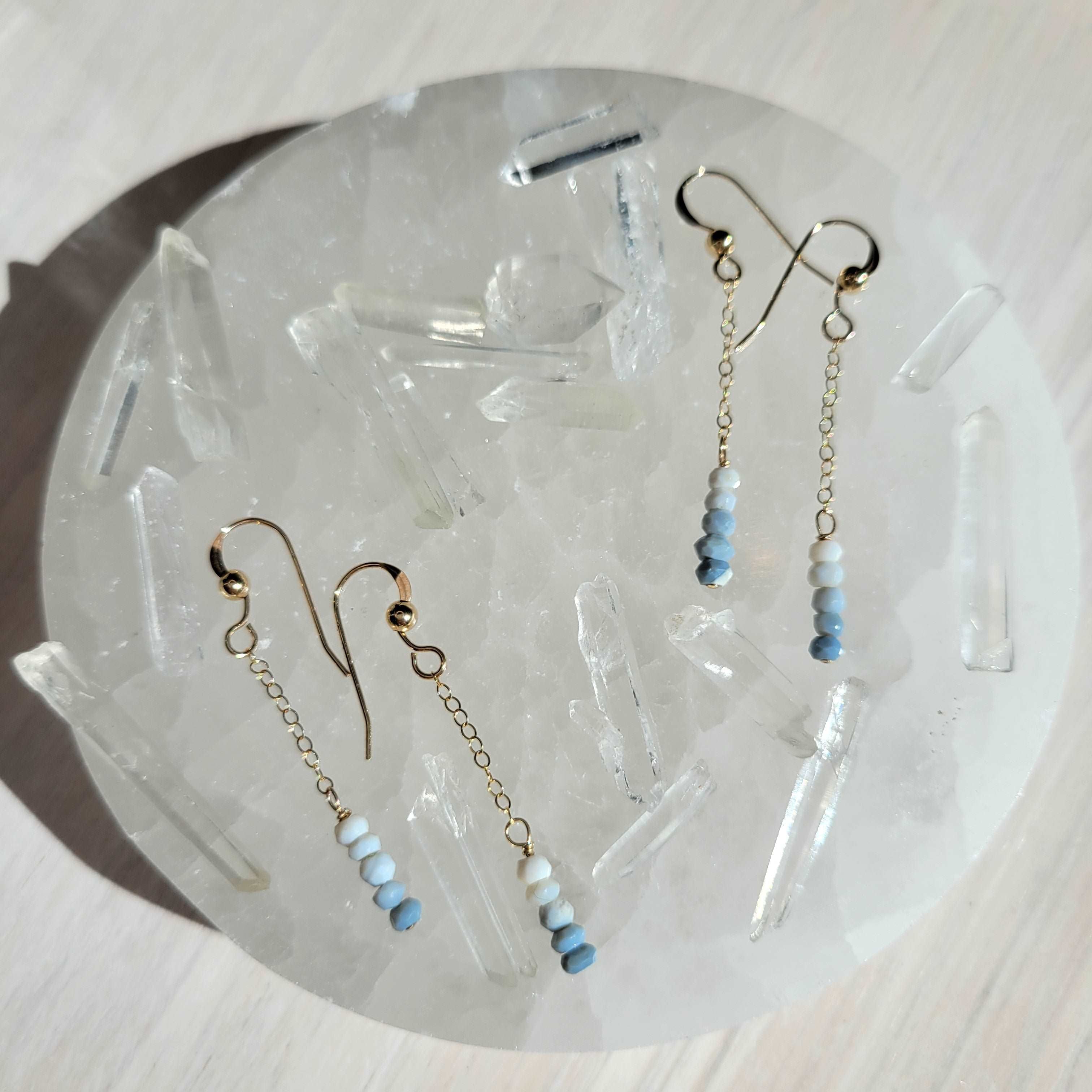 14k Gold-Filled Ombre Bridal Blue Opal Threader Inspired Earrings