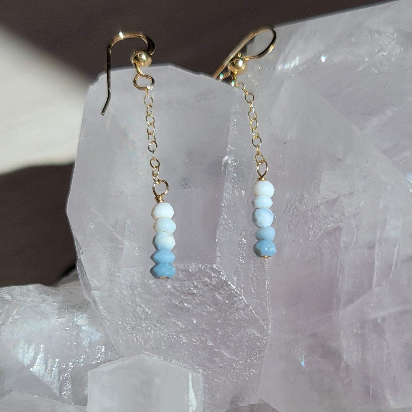 14k Gold-Filled Ombre Bridal Blue Opal Threader Inspired Earrings